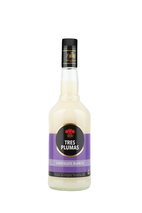 Licor Tres Plumas - Chocolate Blanco. Botella 700c