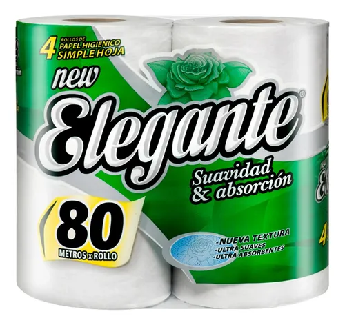 Papel higiénico Elegante - 4 rollos x 80m hoja simple 