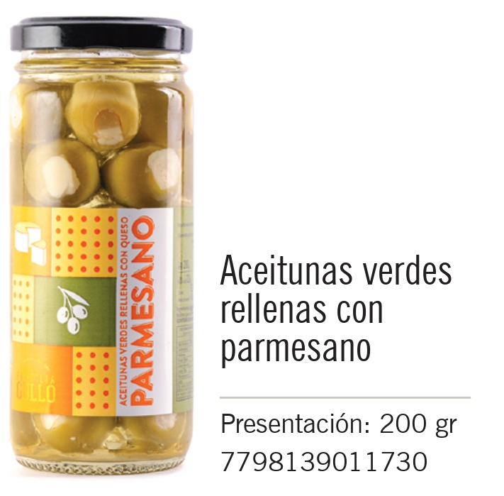 Gullo - Aceitunas Verdes Rellenas con Parmesano - Frasco 200g