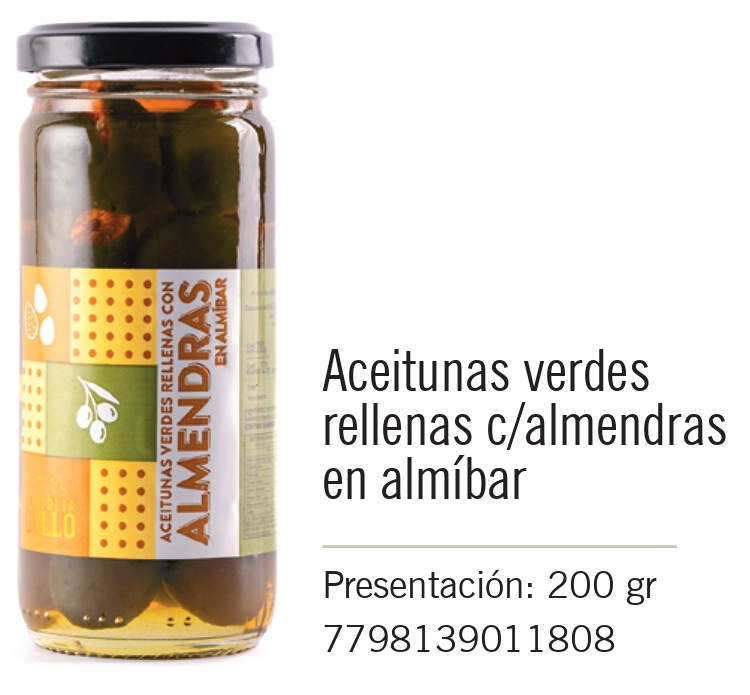 Gullo - Aceitunas Verdes Rellenas con Almendras en Almíbar - Frasco 200g
