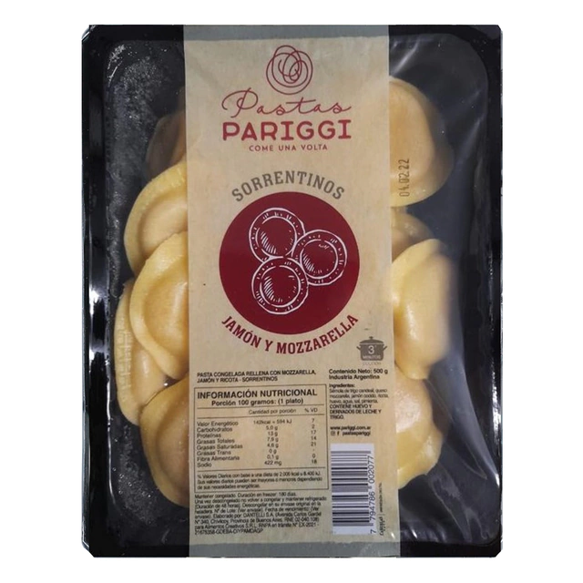 Pariggi Sorrrentinos Al Huevo - Jamon y Queso 500g