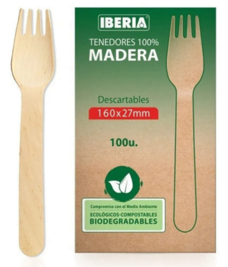 Tenedor Madera Descartable 16cc x100u