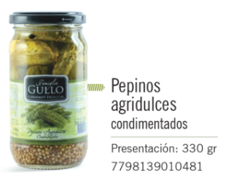 Gullo - Pepinos Agridulces Condimentados - Frasco 800gr