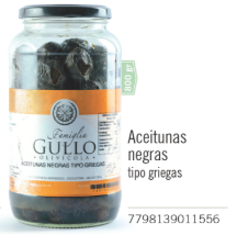 [278] Gullo - Linea Premium - Aceitunas Negras Tipo Griegas - Frasco 800g  