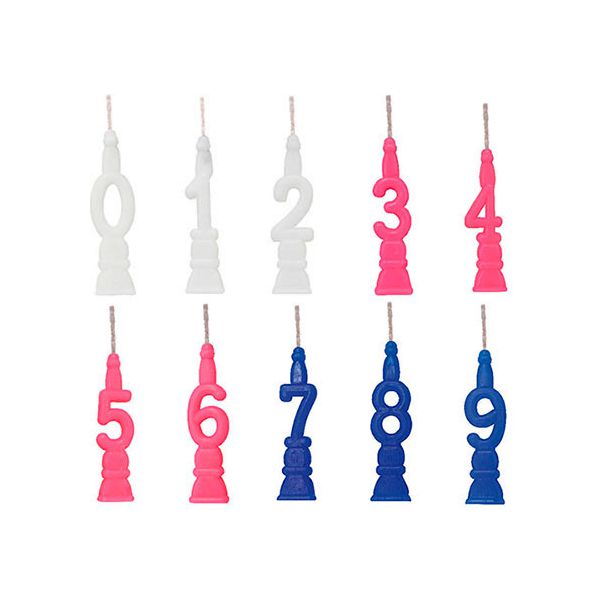 Vela numerica N°6 Aniversario - Cera en Blanco/Rosa/Azul x Unidad