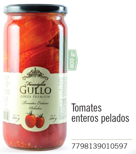 [253] Gullo - Linea Premium - Tomates Enteros Pelados - Frasco 800g