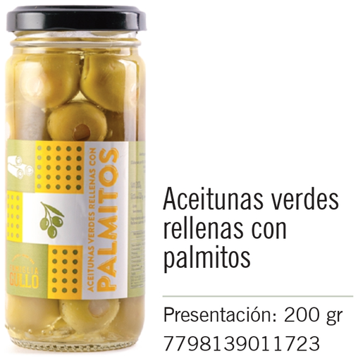 [450] Gullo - Aceitunas verdes rellenas con Palmitos - Frasco 200g