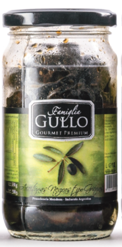 [216] Gullo - Linea Premium - Aceitunas Negras Tipo Griegas - Frasco 330g 