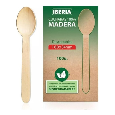 Cubierto Cuchara Madera Descartable 16cm x100u